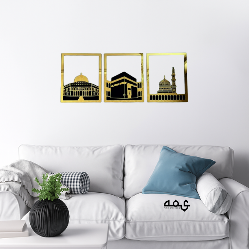 84 Masjid Al-Aqsa, Masjid Al-Haram & Masjid An-Nabawi Wooden Acrylic Islamic Wall Art