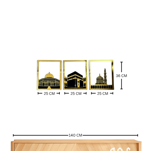 84 Masjid Al-Aqsa, Masjid Al-Haram & Masjid An-Nabawi Wooden Acrylic Islamic Wall Art